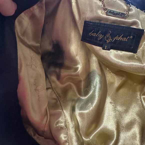 Baby Phat Soft Black Leather Moto Grunge Buckle Zip Up Jacket Sz Large - Picture 9 of 11